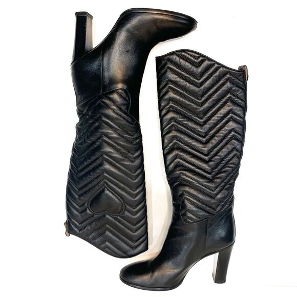 Gucci GG Marmont Monogram Logo Heart Chevron Matelasse High Boots EU 38.5 US 8.5 - Picture 2 of 10